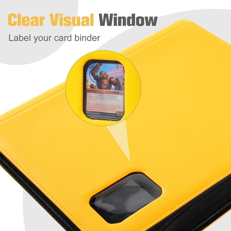 Procase Top Loader Binder, 9 Pocket Holds 324 Toploaders, Waterproof PU Leather with Non-PVC Pockets for Trading Cards or Sports Cards, Compatible with TCG, MTG in 3"x4" Toploader -Yellow - Image 4